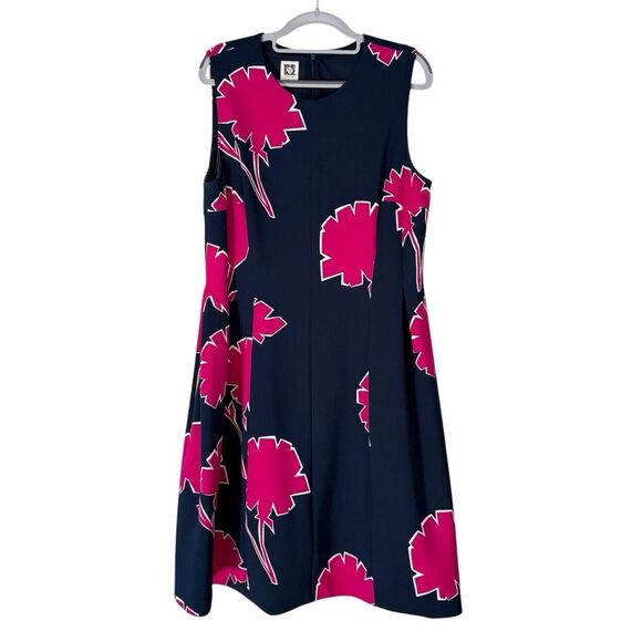 Anne Klein Floral Midi Dress Scuba Navy Pink Fit & Flare Sleeveless Size XL - Picture 1 of 10